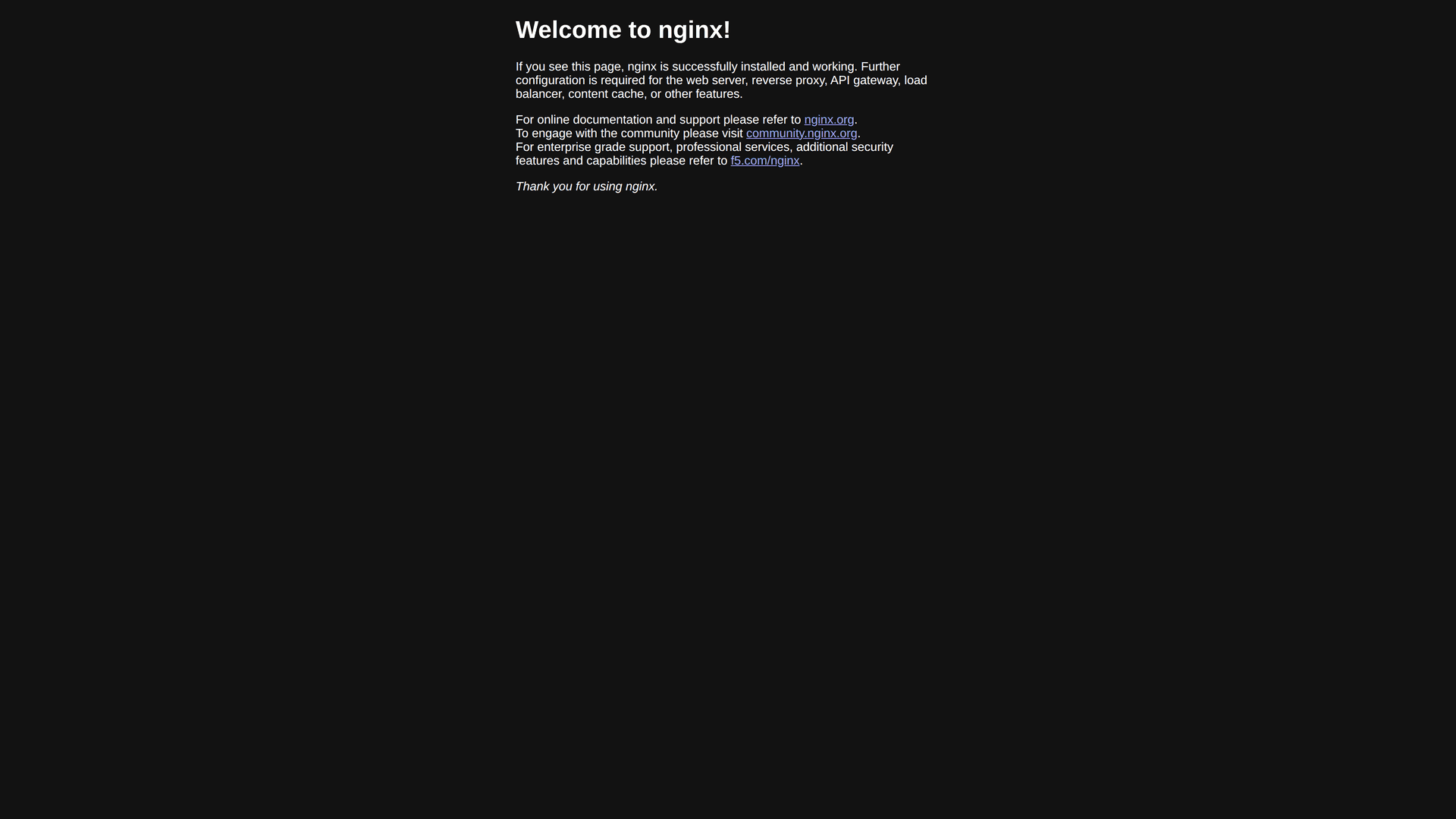 Página padrão do nginx aberta no endereço público do projeto
